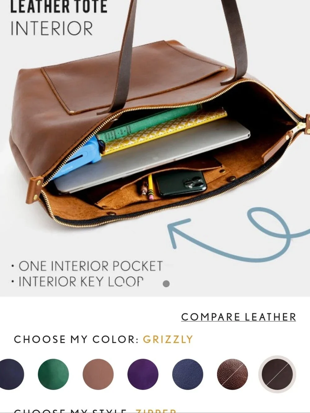 Portland Leather Large OG Zip Tote in Coldbrew, matching Jumbo Tassel